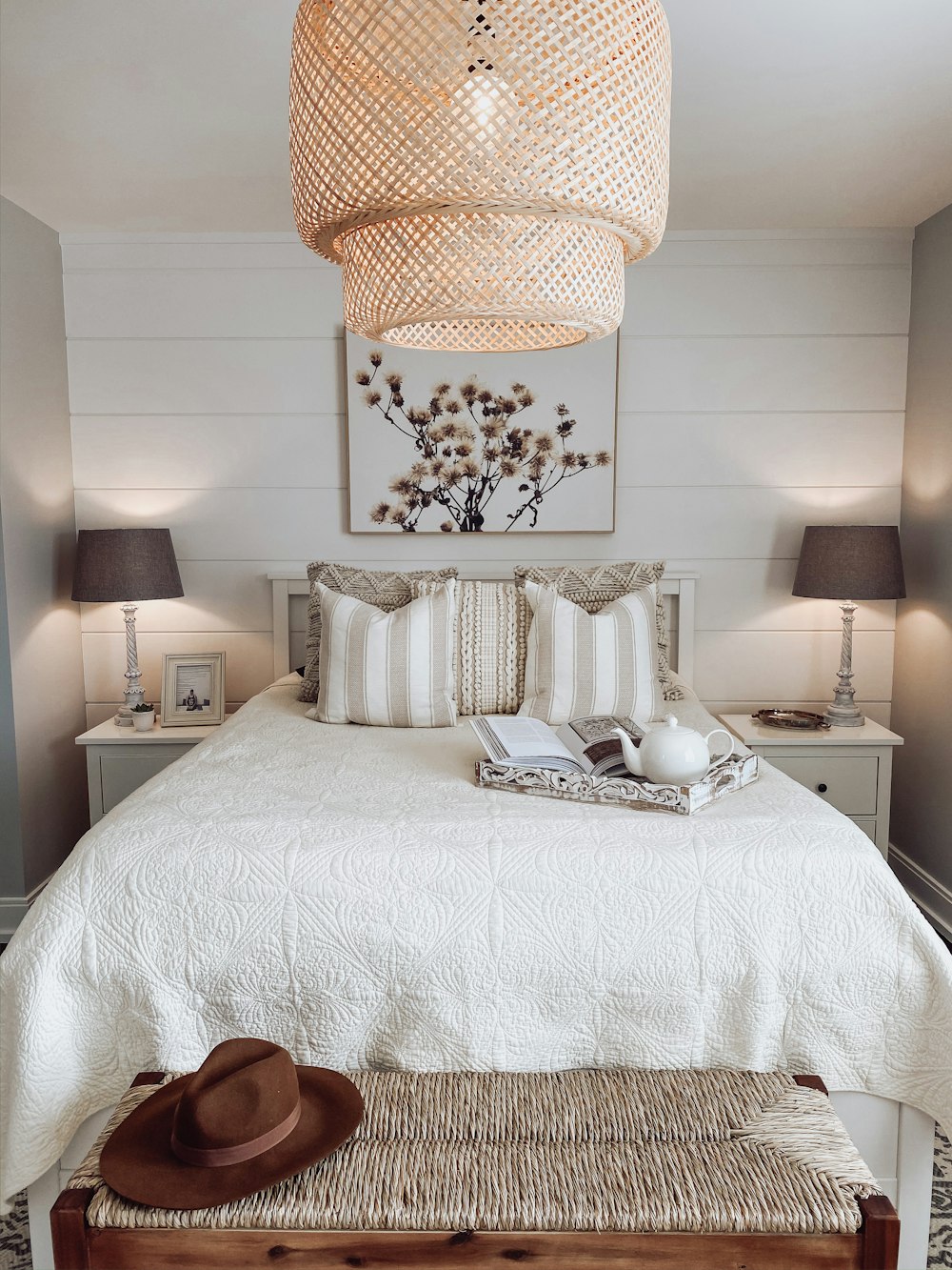 white and black table lamp on white table