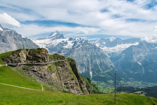 A breathtaking mountain landscape with a winding trail.