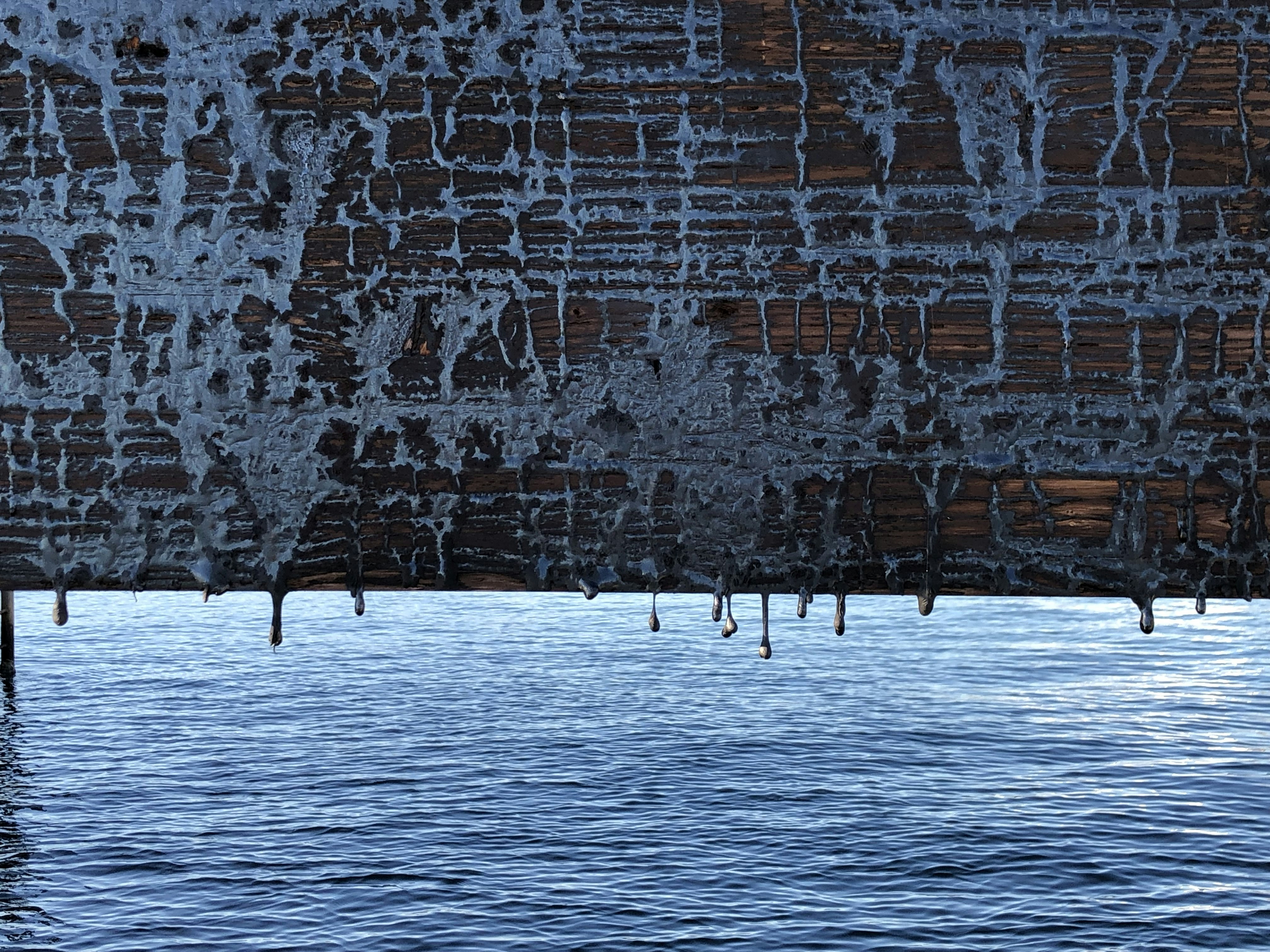 水と茶色のレンガの壁