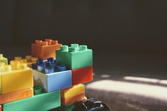 blue green yellow and red lego blocks