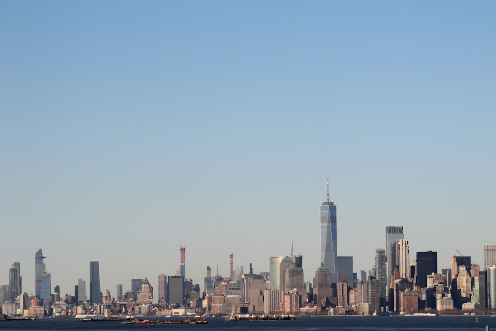 a view of a city skyline from the water