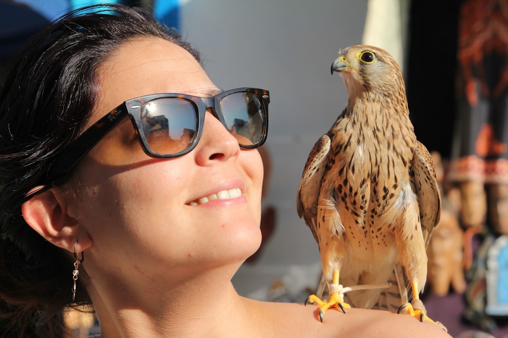 brown eagle on womans face