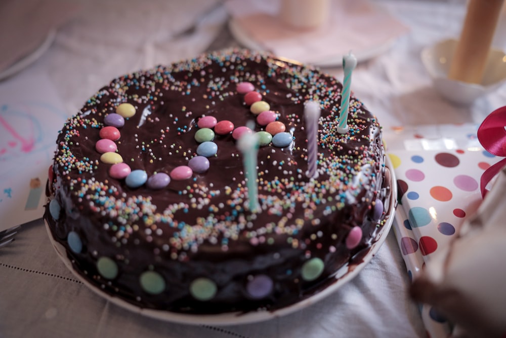 chocolate cake with sprinkles on top