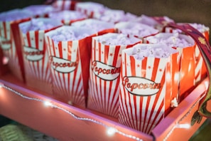 Popcorn buckets designed for festive occasions.