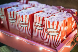Popcorn buckets designed for festive occasions.