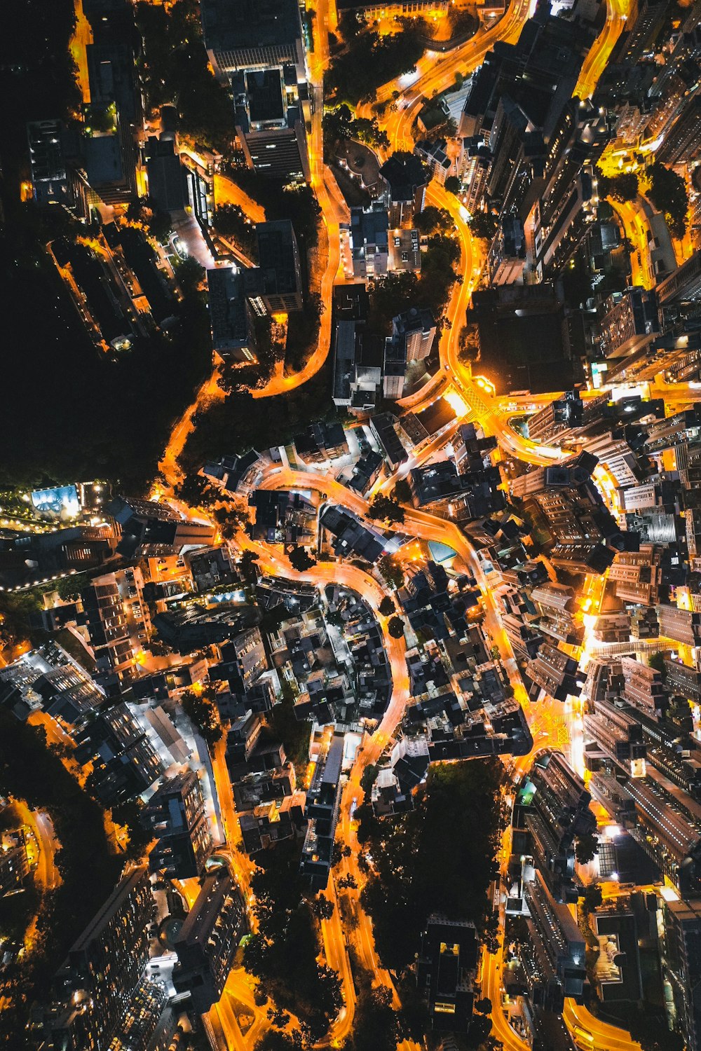 aerial view of city during night time