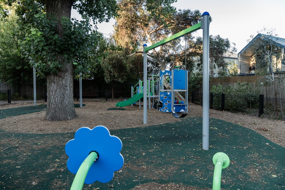 blue and green metal stand