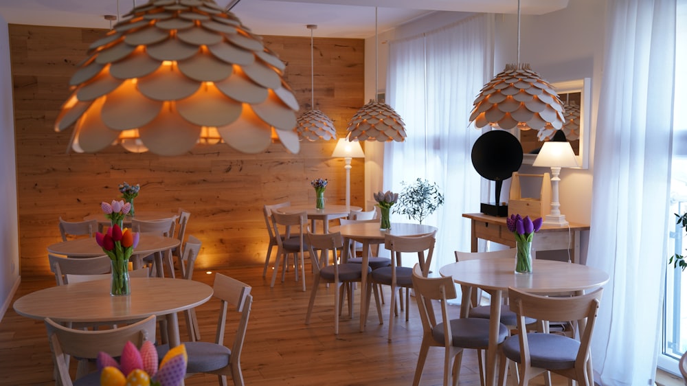 brown wooden table with chairs