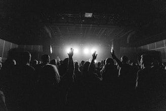 people standing on stage during night time