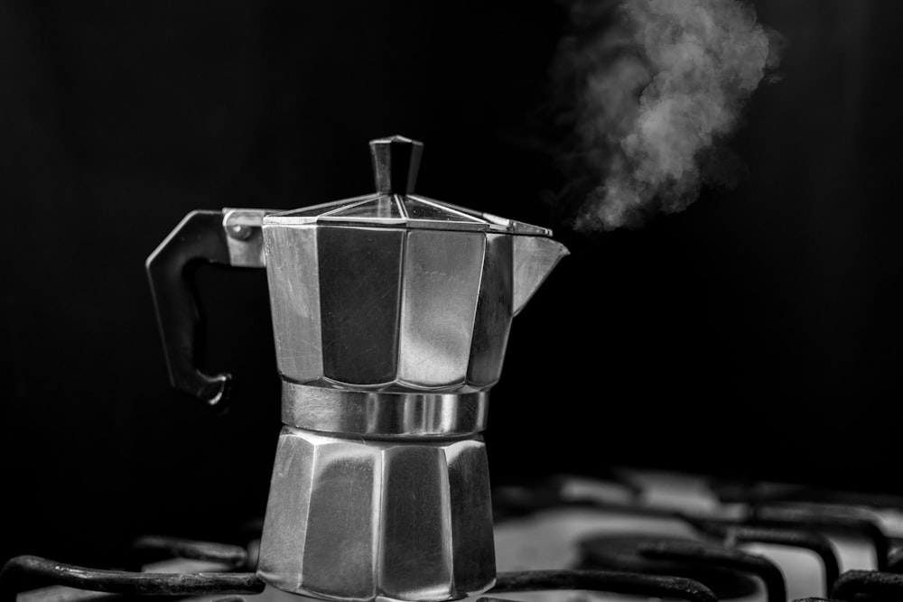 grayscale photo of a kettle