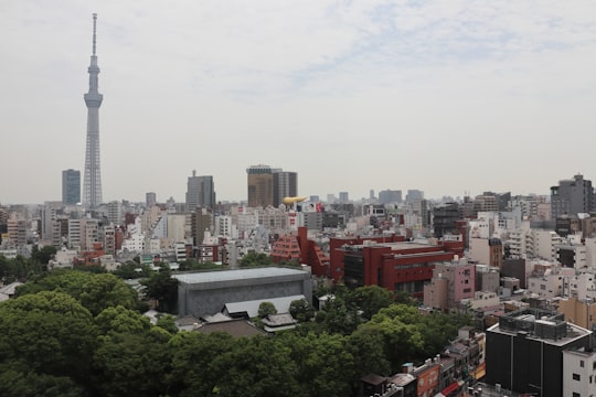 city with high rise buildings under white sky during daytime in Asakusa Japan