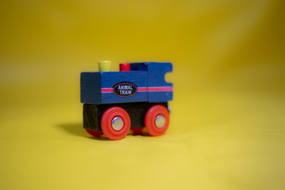 blue and red lego truck toy