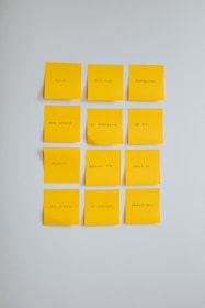 yellow sticky notes on white wall