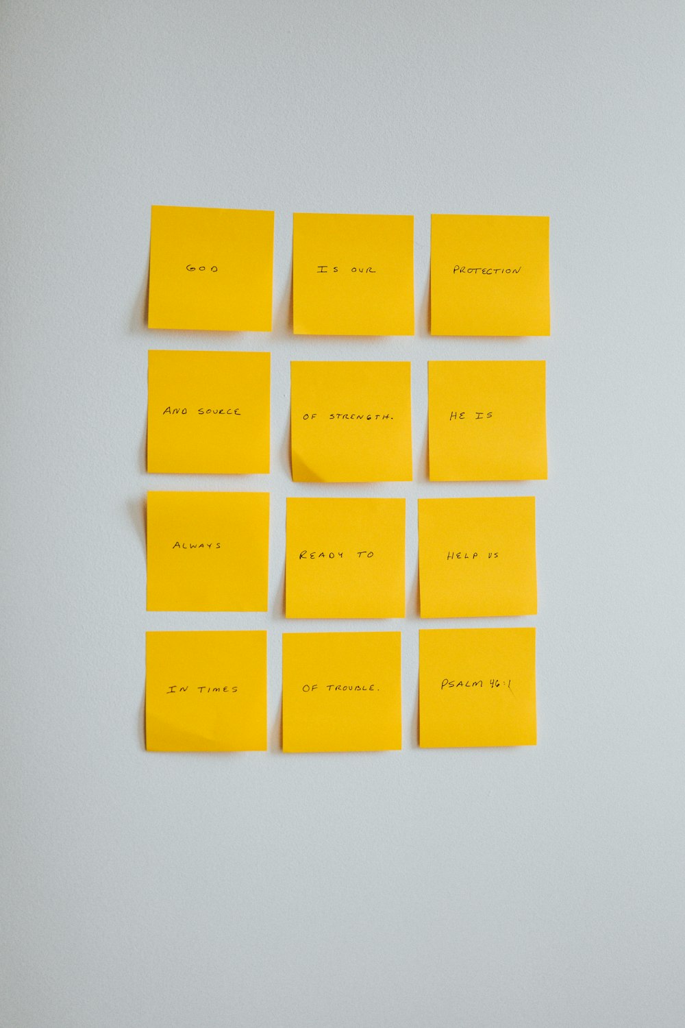 yellow sticky notes on white wall