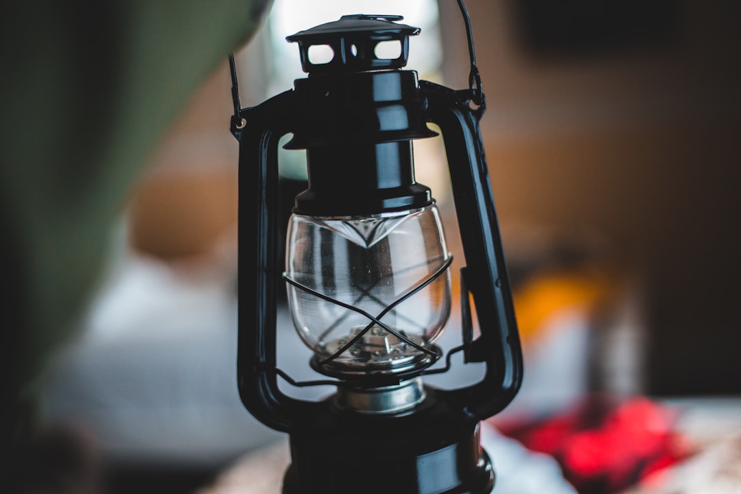 black and silver lantern lamp