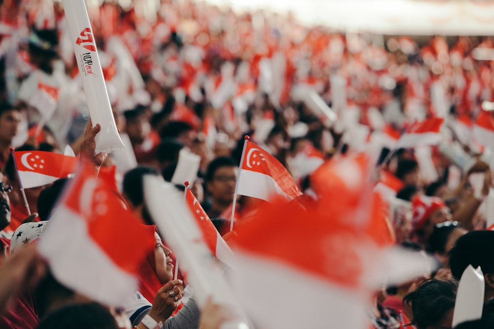 people in red and white shirts