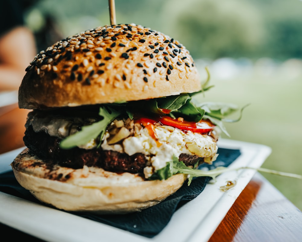 burger on white ceramic plate