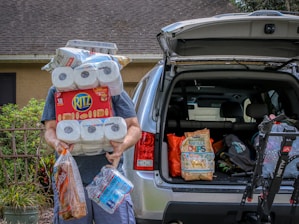 white and blue plastic packs