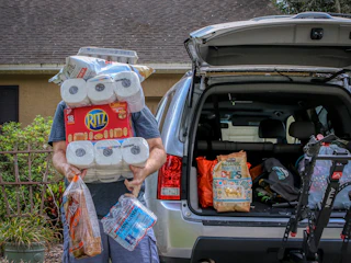 white and blue plastic packs