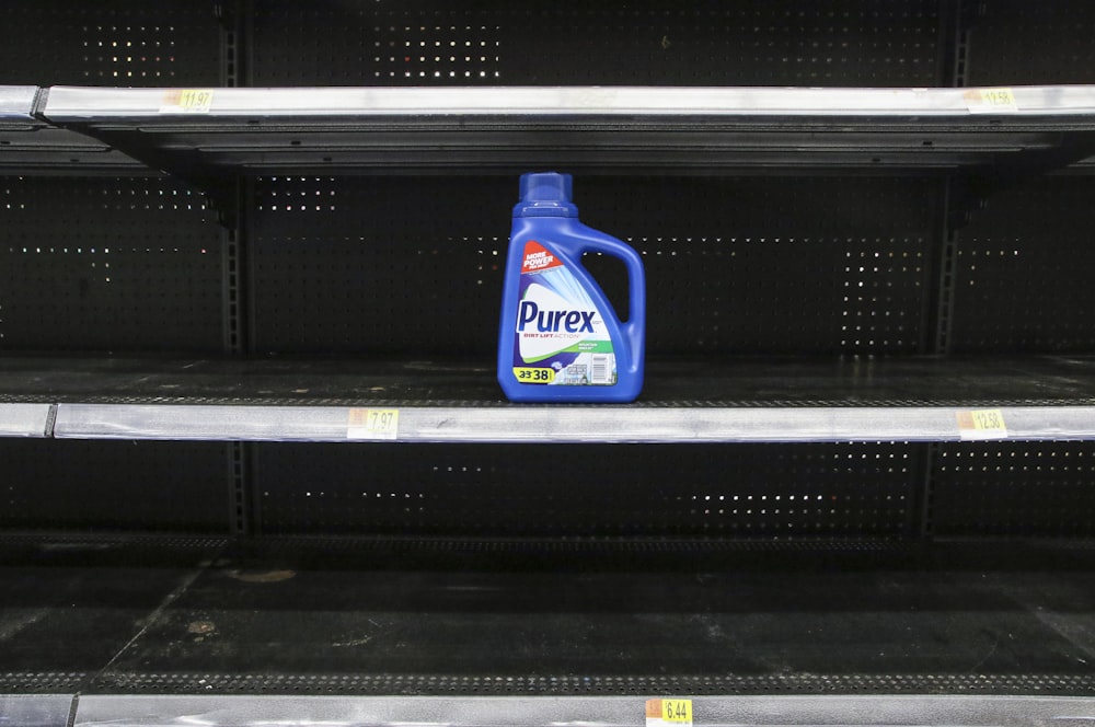 blue and white plastic bottle