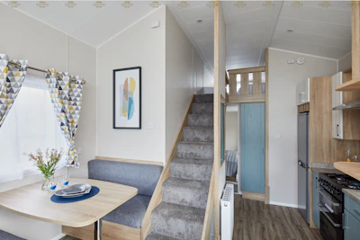 blue ceramic plate on brown wooden table