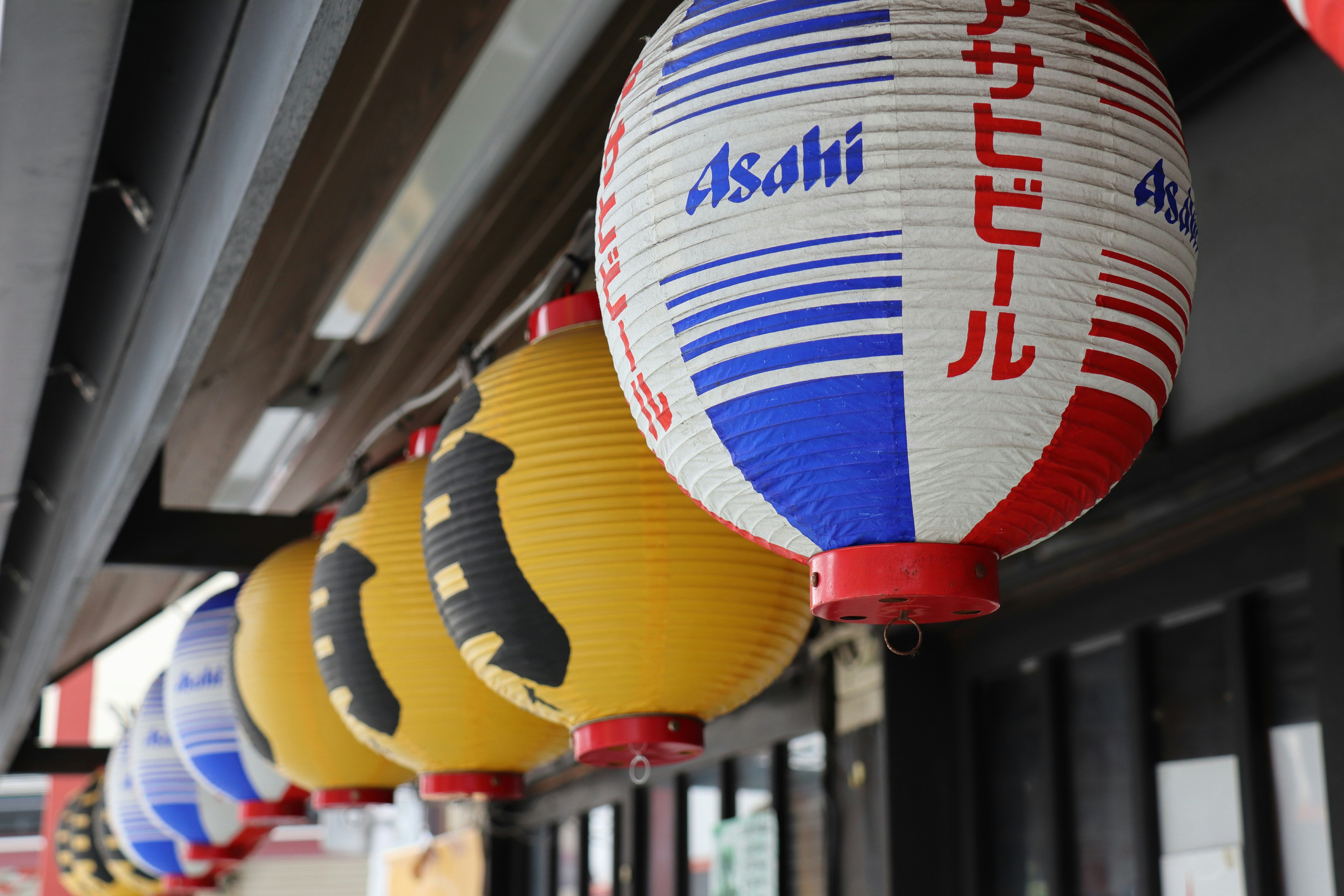 rental snowshoes and poles displayed at a Japanese outdoor shop