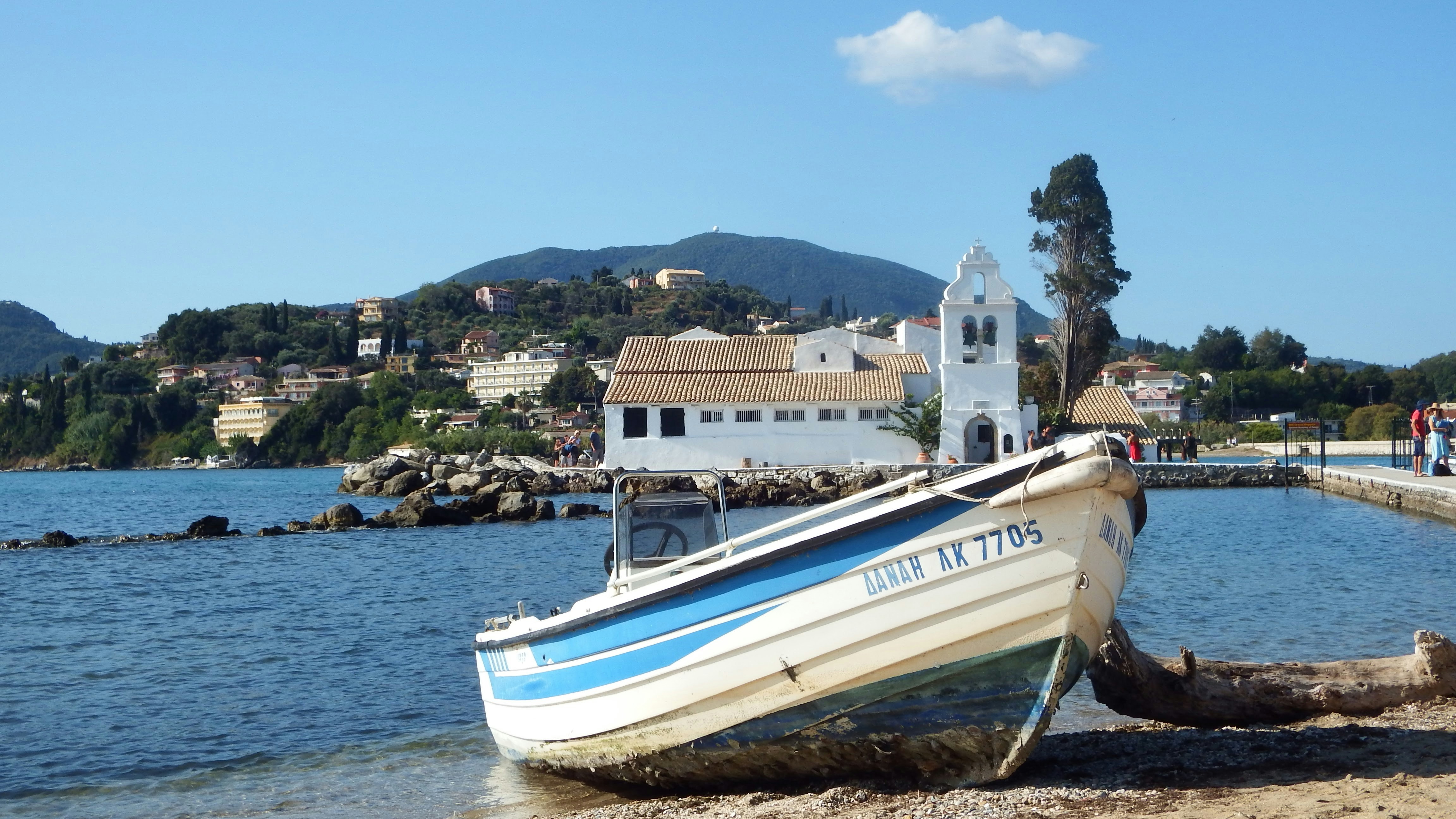Picturesque view of Corfu's coastline and old town