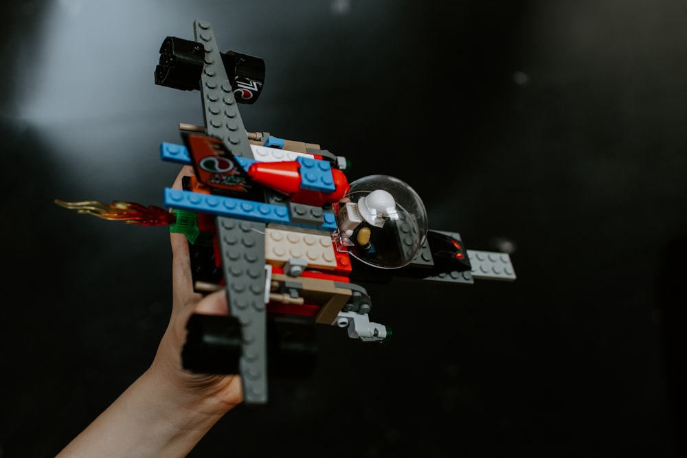 red and blue lego toy