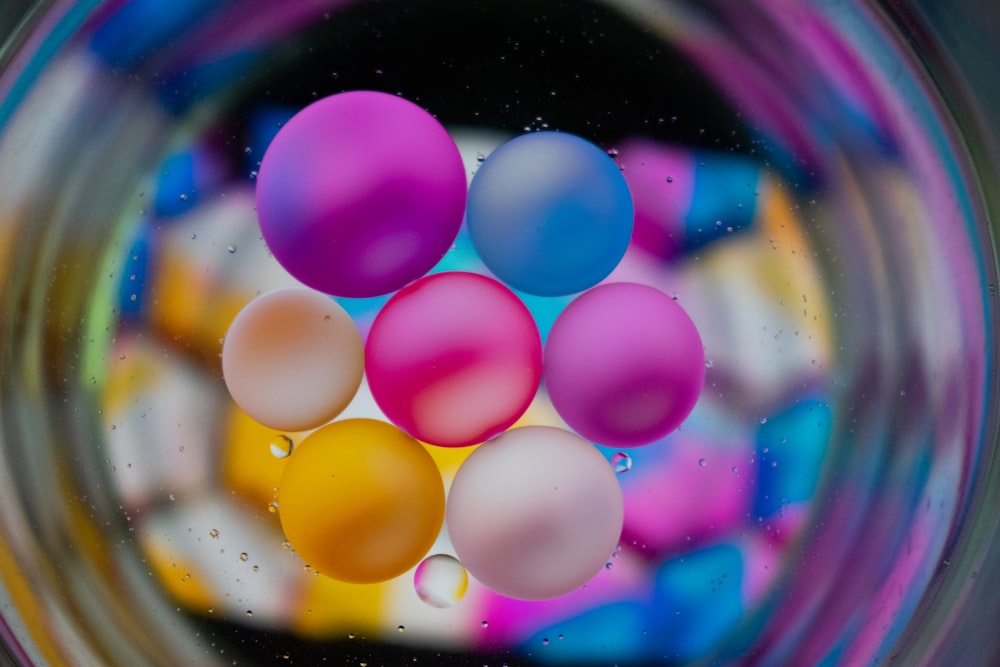 blue yellow pink and red balloons