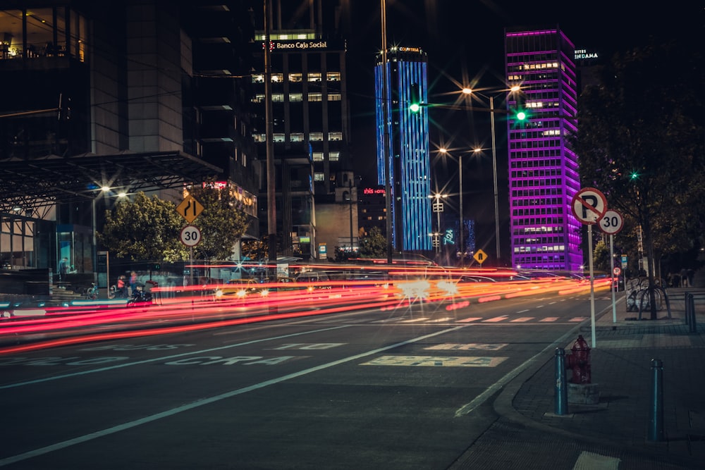 time lapse photography of city lights during night time