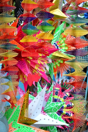 A vibrant display of colorful decorations for a festive celebration.