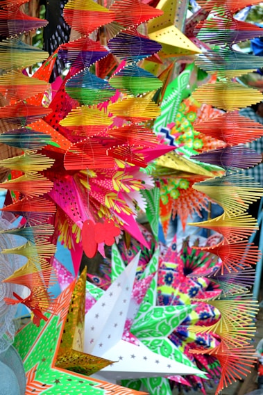 A vibrant display of colorful decorations for a festive celebration.
