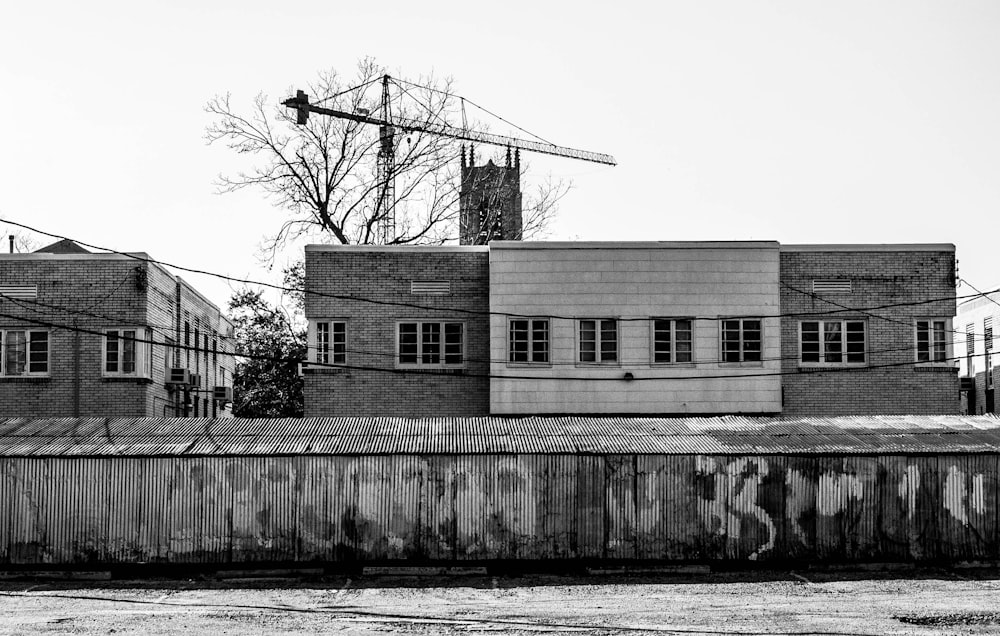 grayscale photo of concrete building