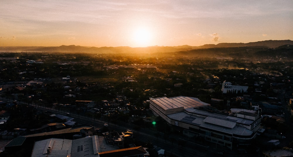 aerial view of city during sunset