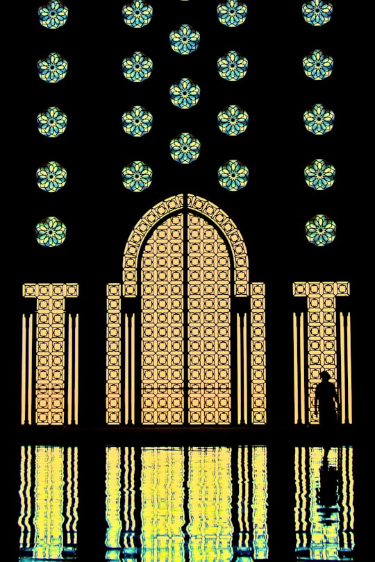 black and white floral illustration in Hassan II Mosque Morocco