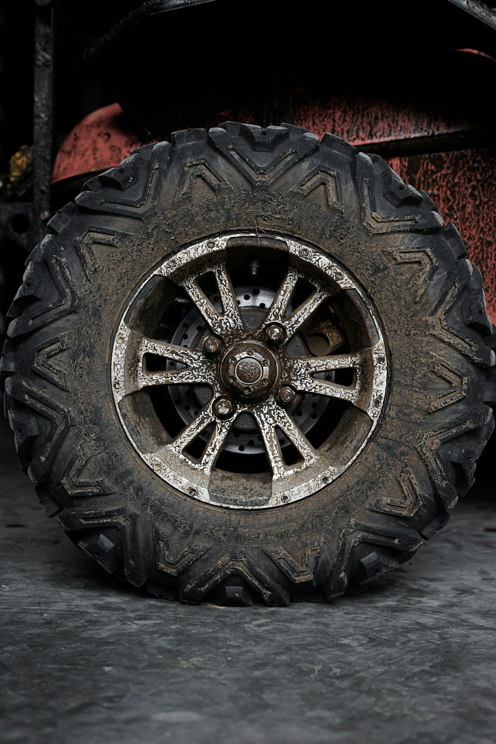 a close up of a tire on a vehicle