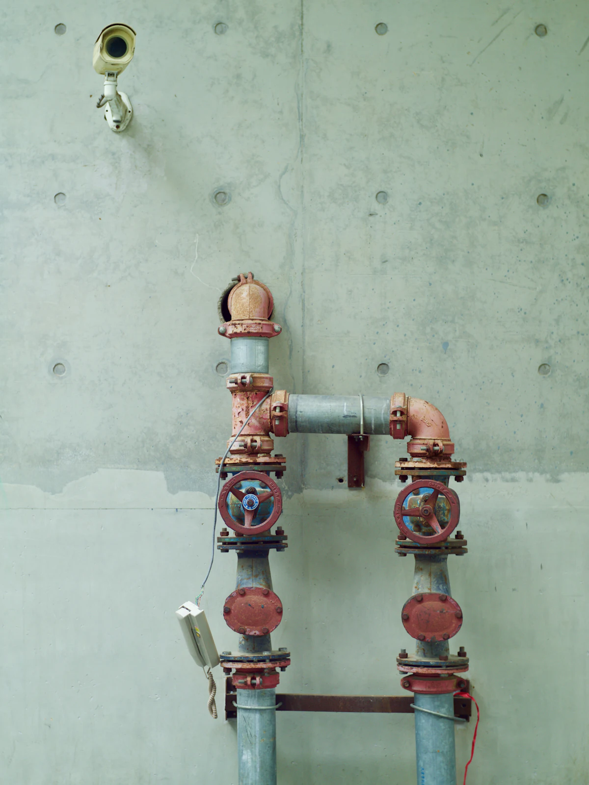 Red valve handle on a metal pipe