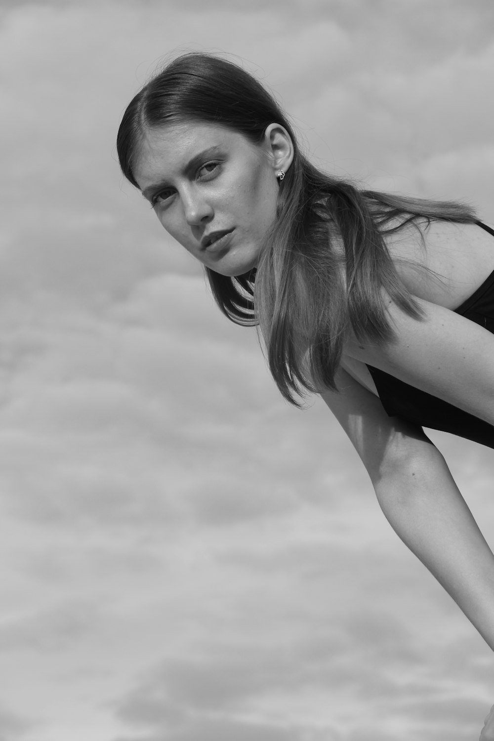 grayscale photo of woman in bikini