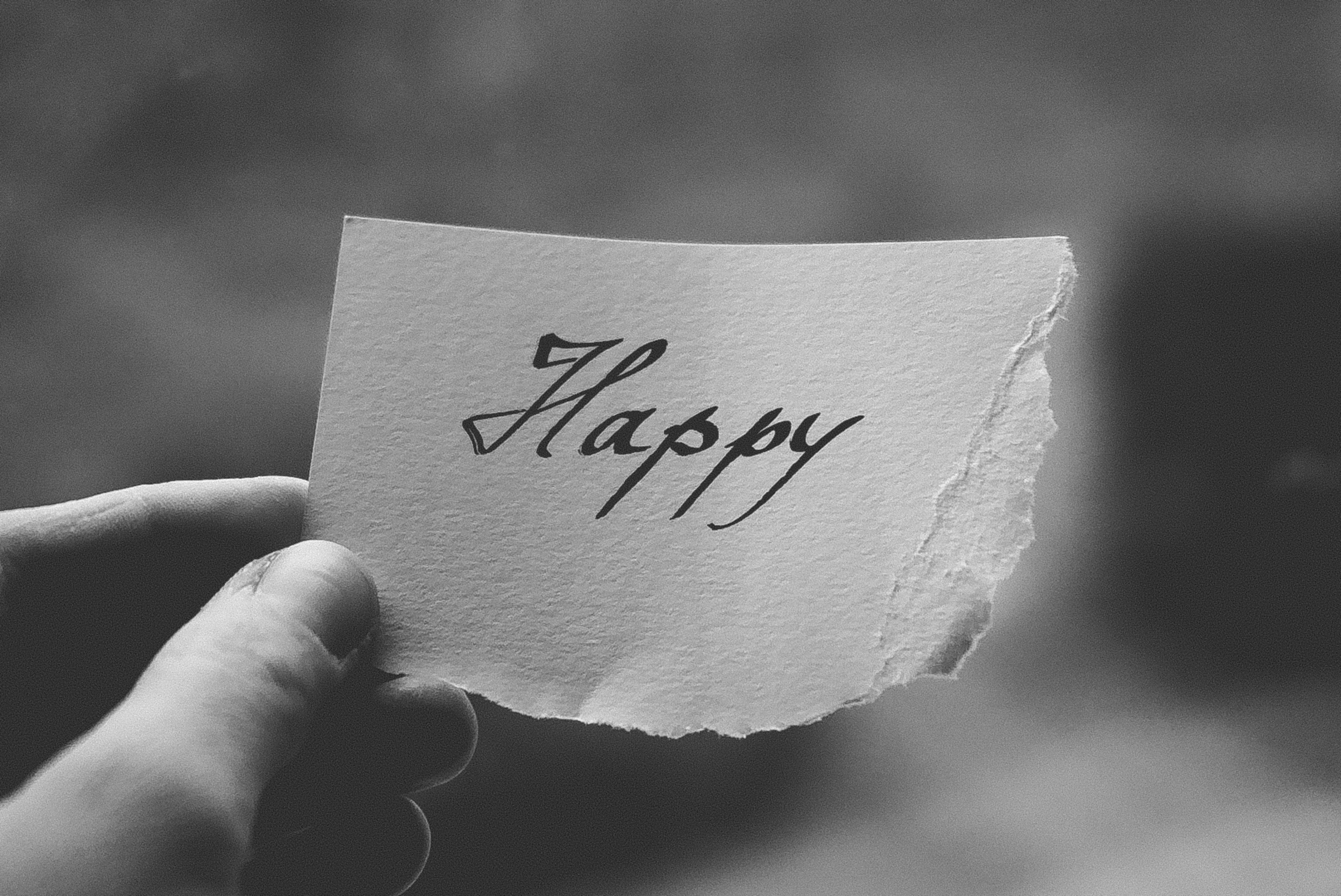 grayscale photo of happy birthday card