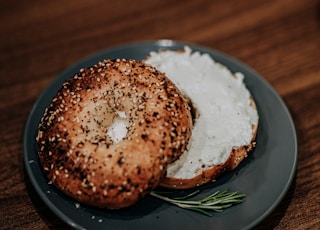 brown bread on blue ceramic plate