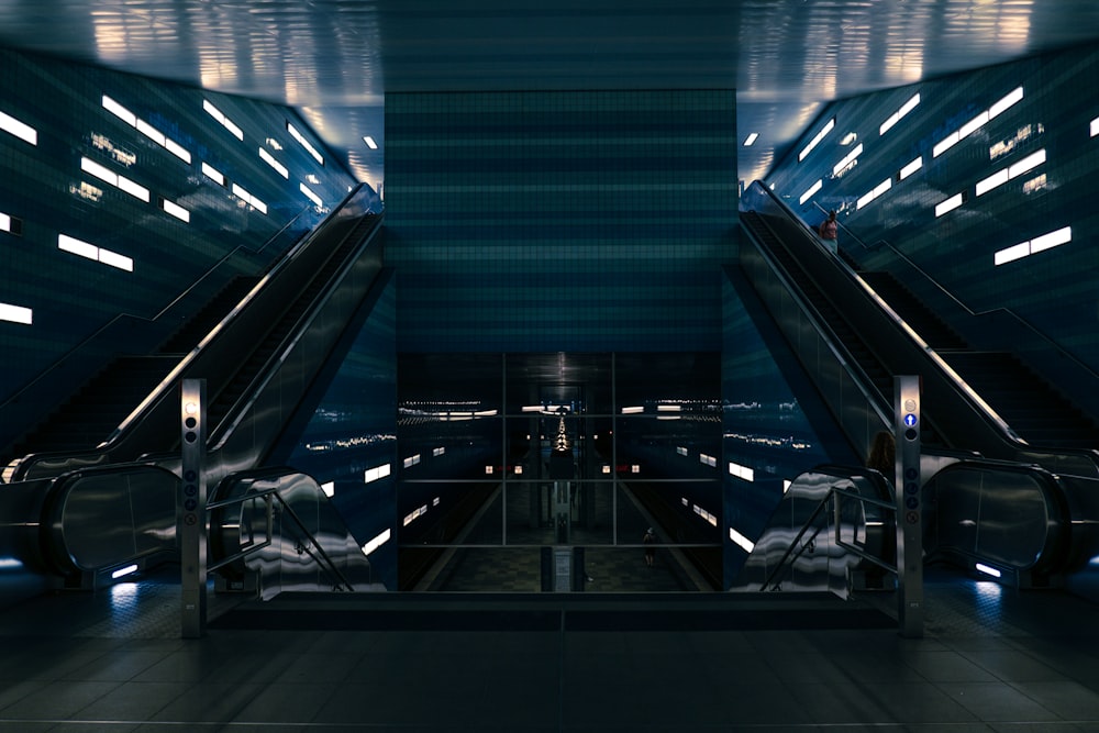 black escalator in a building