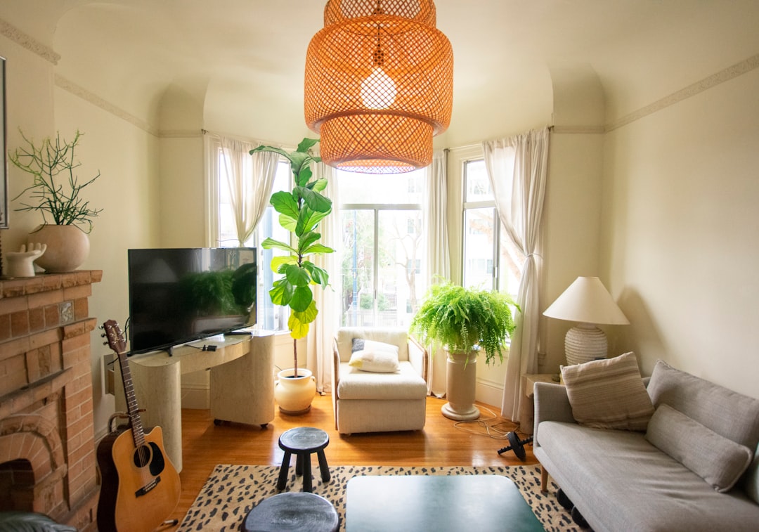 brown and white pendant lamp