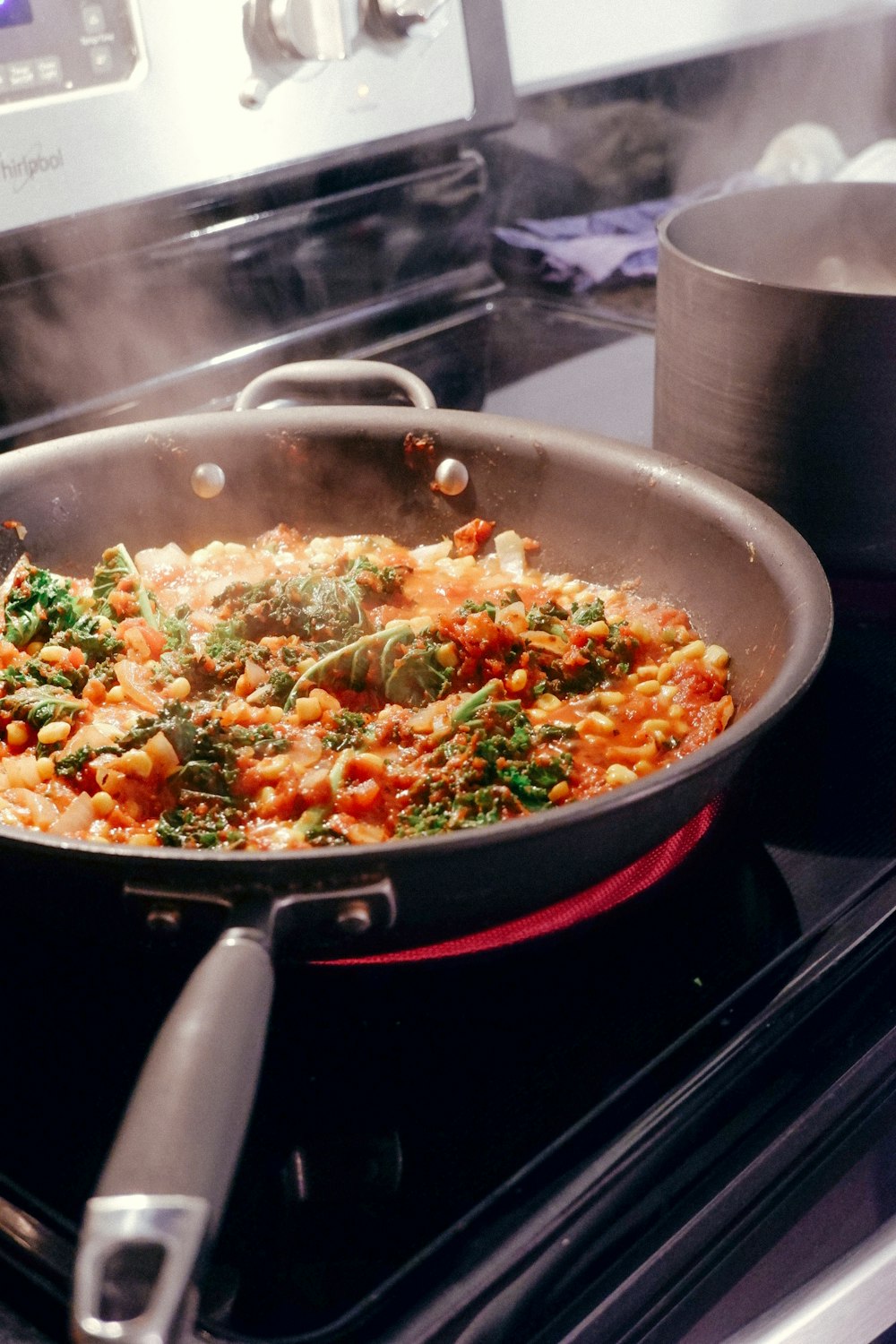 cooked food on black cast iron pan