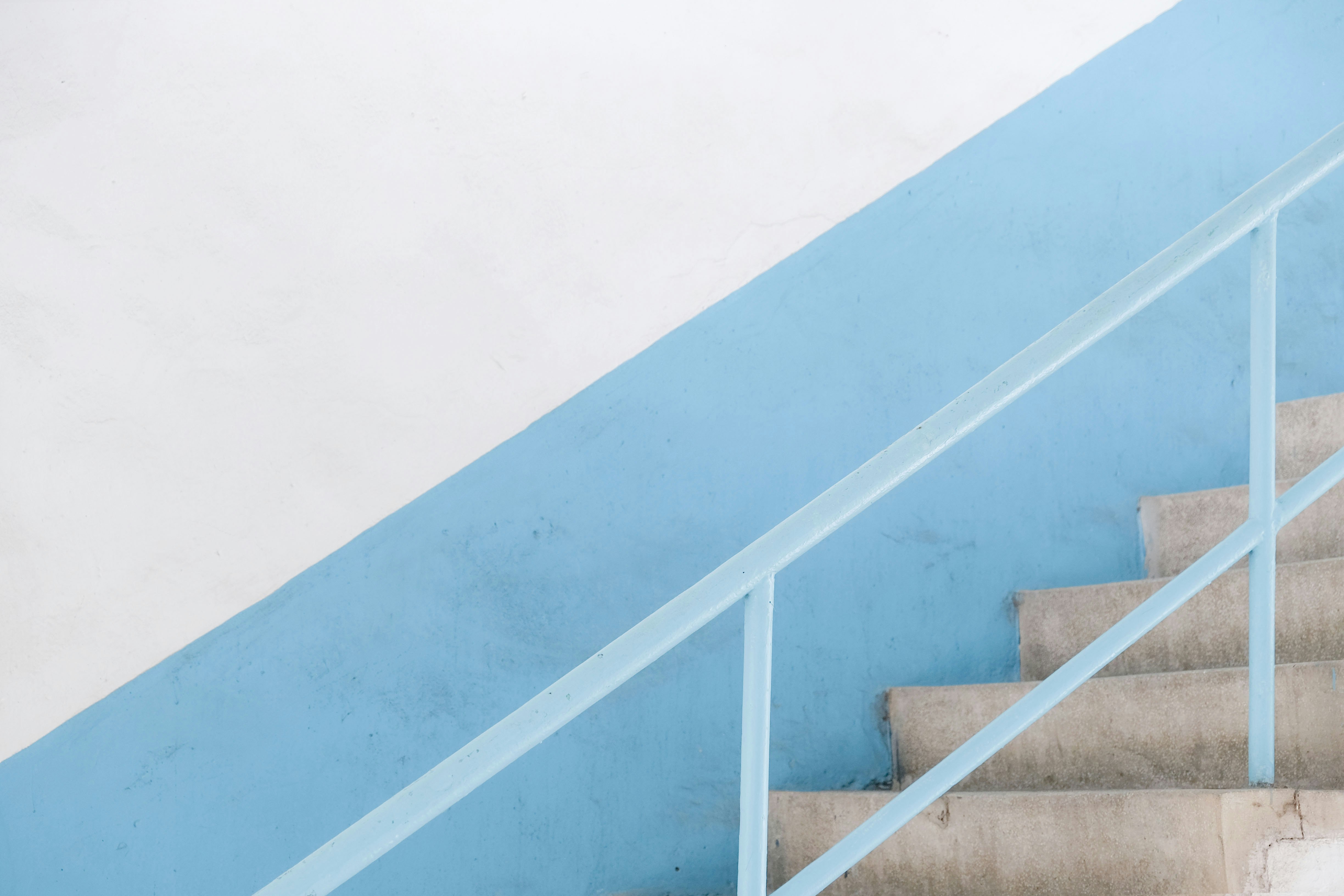 blue and white concrete staircase