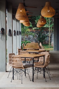 brown wicker chairs and table