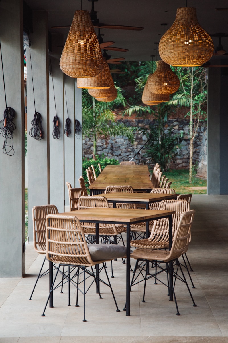 brown wicker chairs and table