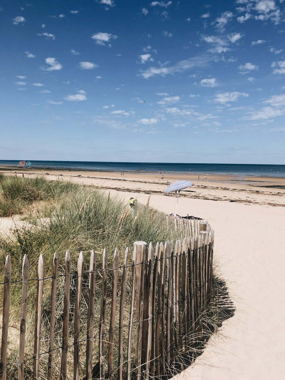 brown wooden fence on beach during daytime