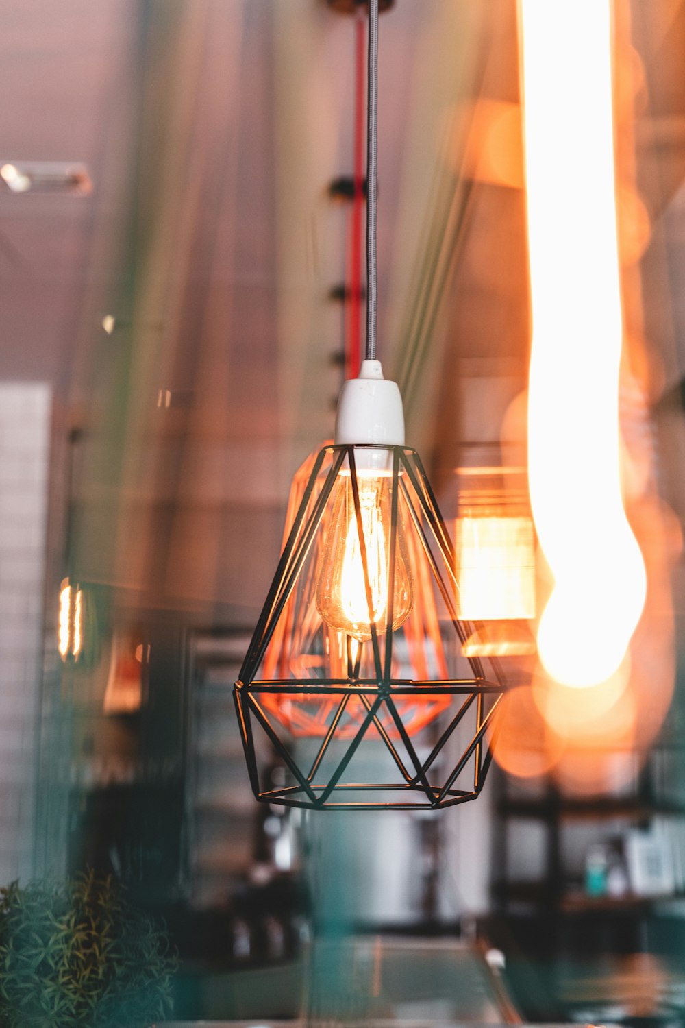 black framed glass pendant lamp