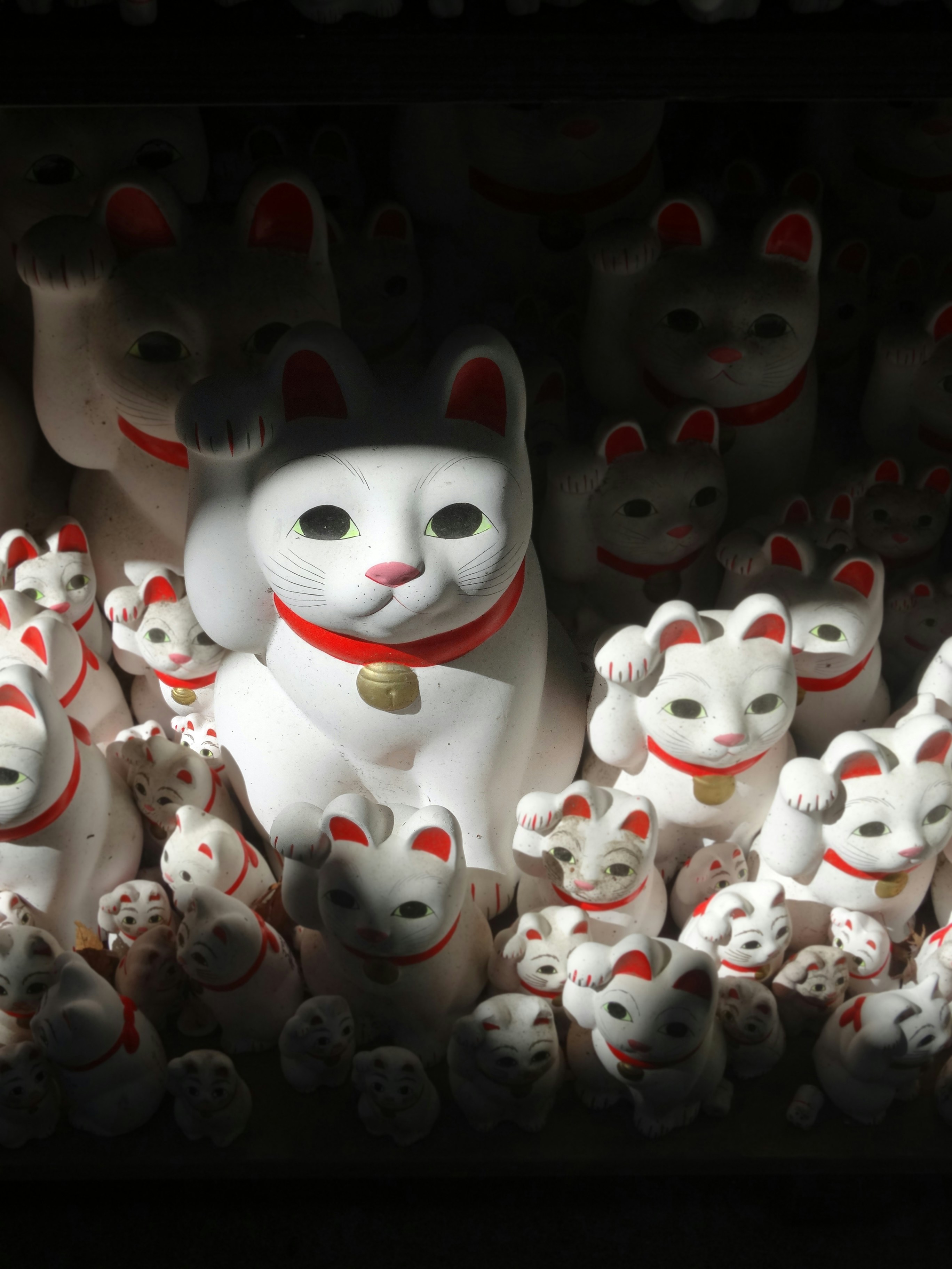 The fortune cats at Gotokuji Temple, Tokyo. The story said that once upon a time in Japan, a cat brought good fortune to the temple and the poor monk, who always take care of the cat.