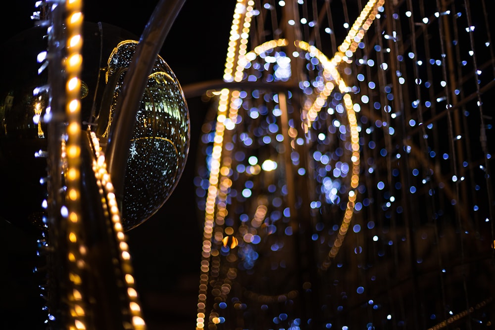 silver ball with string lights